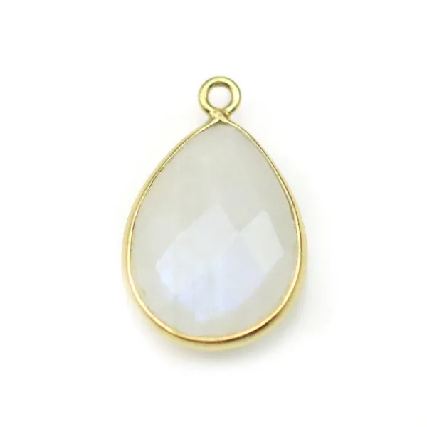 Pierre de lune goutte sur argent doré x 1pc
