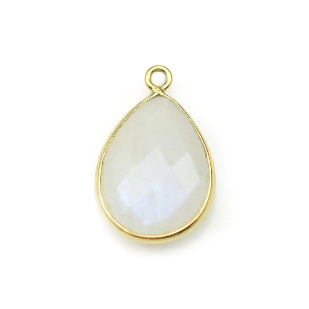 Pierre de lune goutte sur argent doré x 1pc