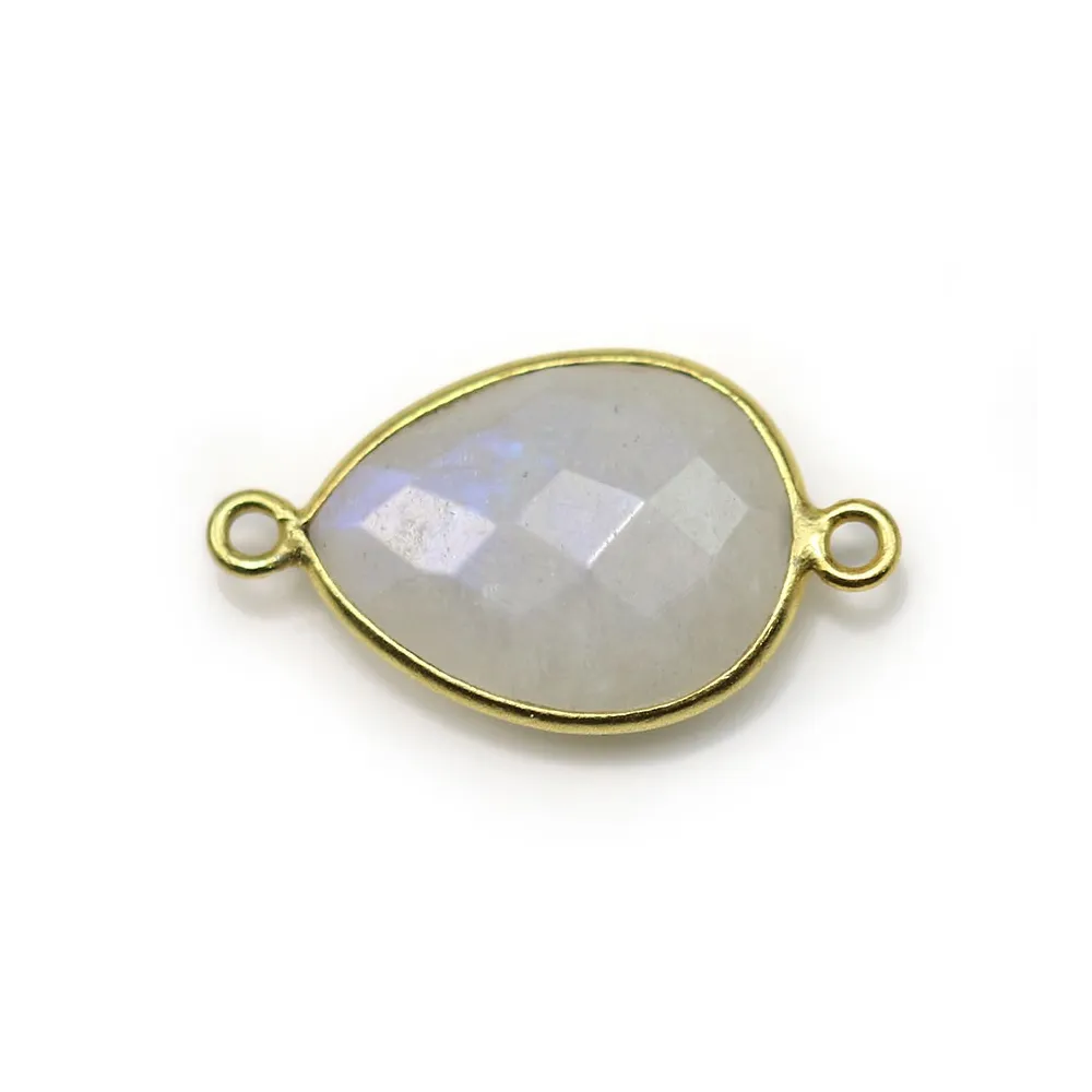 Pierre de lune en forme de goutte, sur argent doré, 17x13mm x 1pc