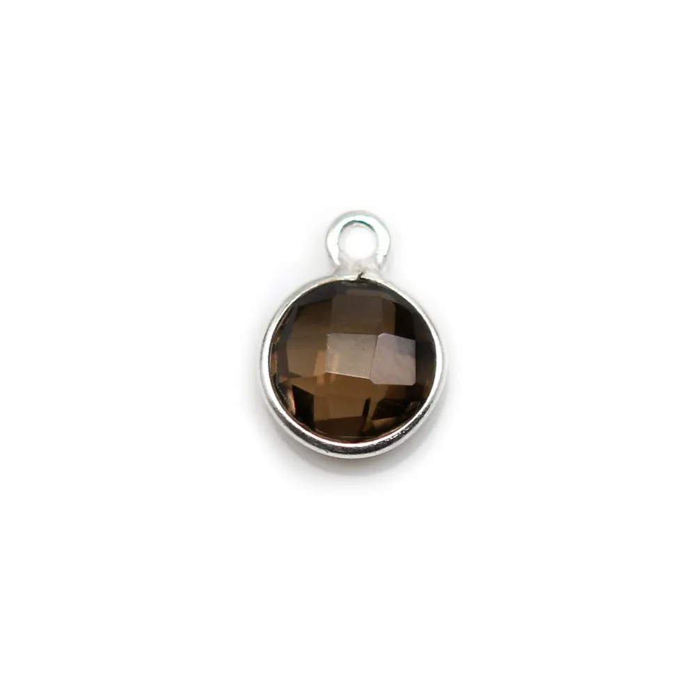 Quartz fumé rond facette sertie sur argent 9mm x 1pc