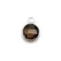 Quartz fumé rond facette sertie sur argent 9mm x 1pc