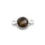 Quartz fumé rond facette sertie sur argent 2 anneaux 9mm x 1pc