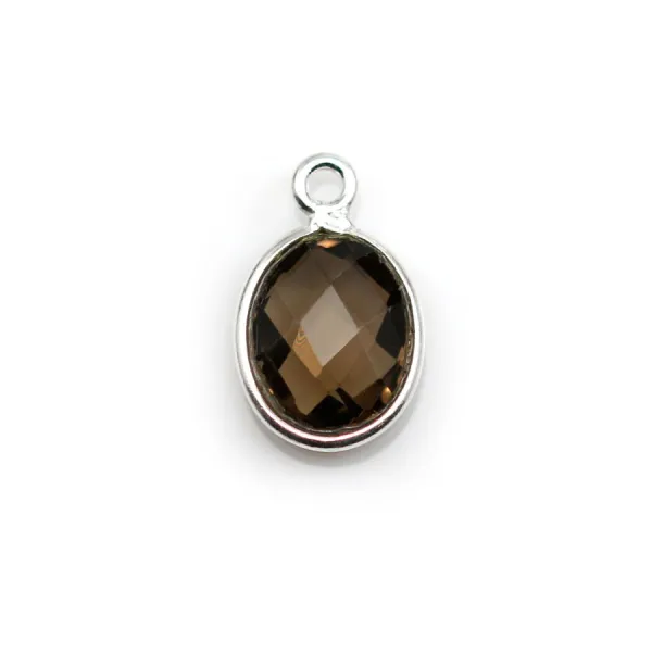 Quartz fumé ovale facette sertie sur argent 9x11mm x 1pc