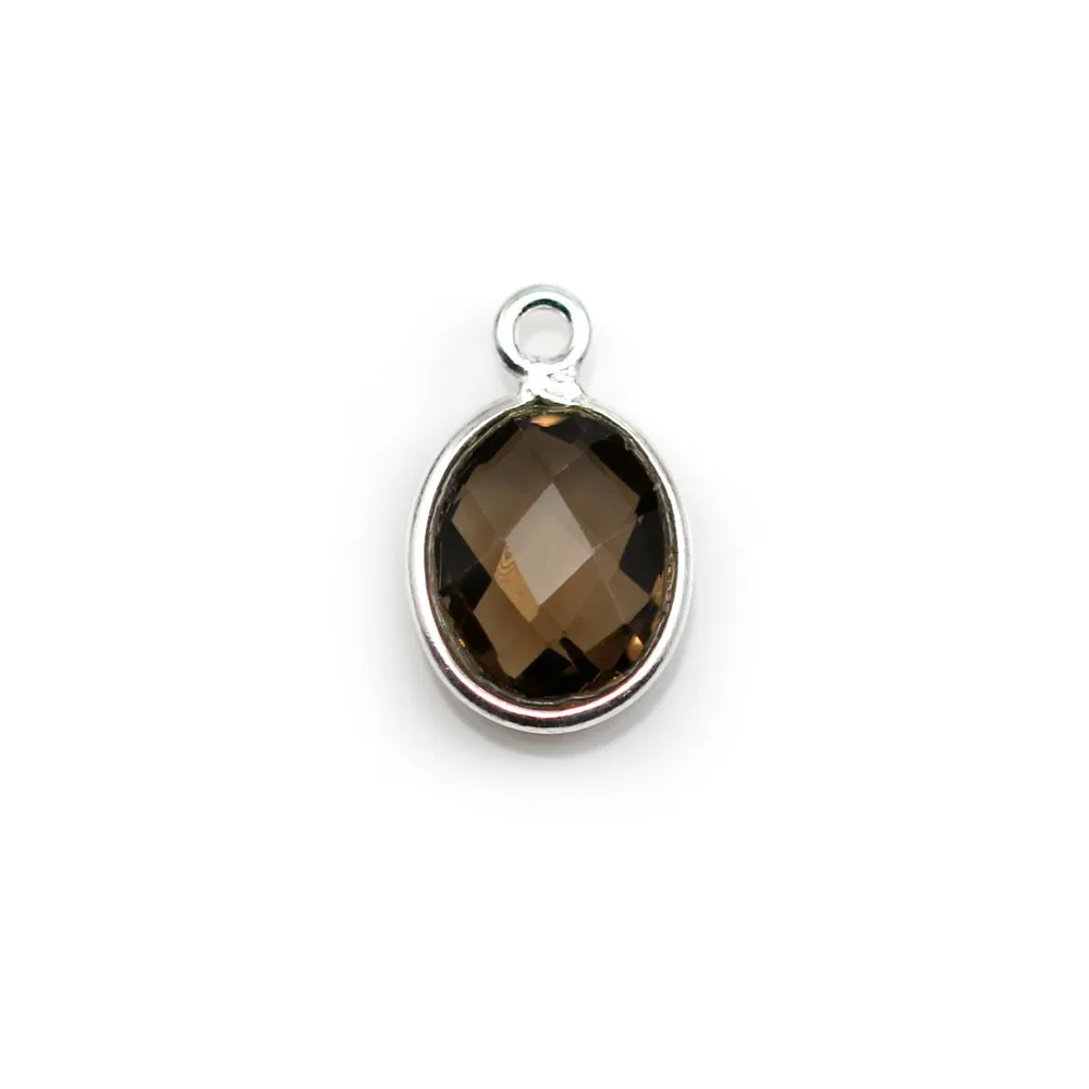 Quartz fumé ovale facette sertie sur argent 9x11mm x 1pc