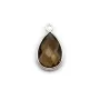 Quartz fumé goutte facette sertie sur argent 925 doré à l'or fin 11x15mm x 1pc
