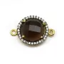 Quartz fumé rond facette sertie en argent doré avec zirconium 15mm x 1pc