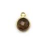Quartz fumé rond facette sertie sur argent 925 doré à l'or fin 9mm x 1pc