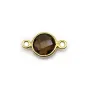 Quartz fumé rond facette sertie sur argent 925 doré à l'or fin 2 anneaux 9mm x 1pc