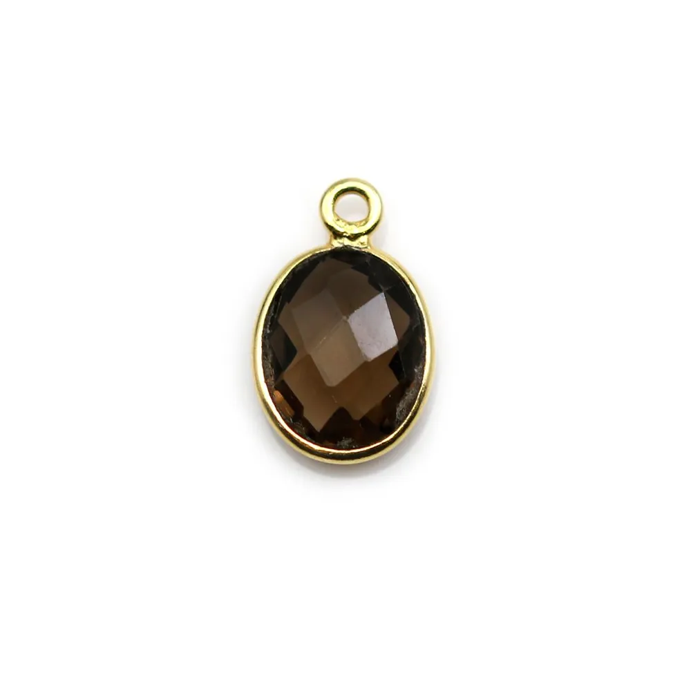 Faceted oval smoky quartz set in gold-plated silver 11x13mm x 1pc
