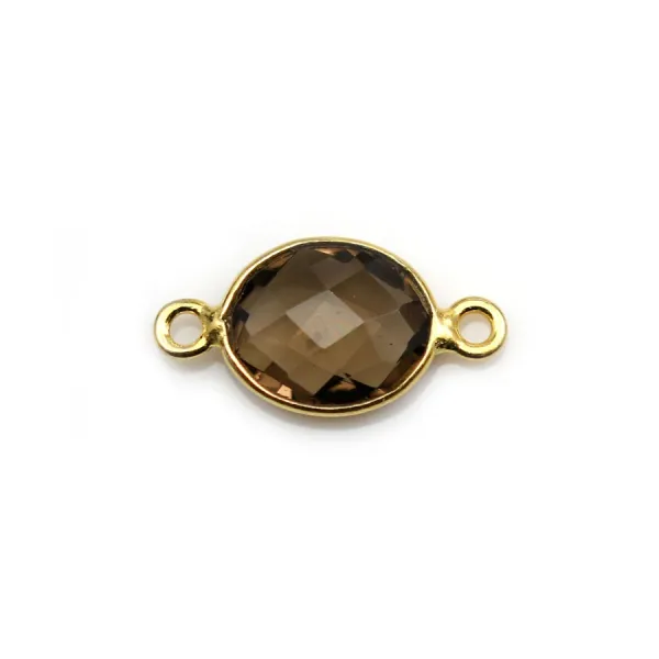 Smoky quartz oval faceted set on 925 silver gilded with fine gold 2 rings 9x17mm x 1pc
