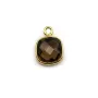 Quartz fumé coussin facette sertie sur argent doré 9mm x 1pc