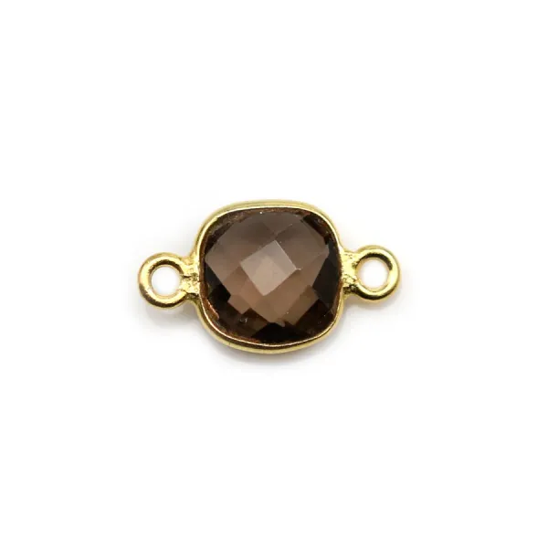 Faceted cushion cut smoky quartz set in gold-plated silver 2 rings 11mm x 1pc