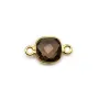 Quartz fumé coussin facette sertie sur argent doré 2 anneaux 9mm x 1pc