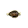 Quartz fumé goutte facette sertie sur argent doré 2 anneaux 11x15mm x 1pc