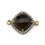 Quartz fumé rhombe sertie en argent doré avec zirconium 15mm x 1pc