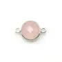 Quartz rose rond facette sertie sur argent 925 2 anneaux 11mm x 1pc