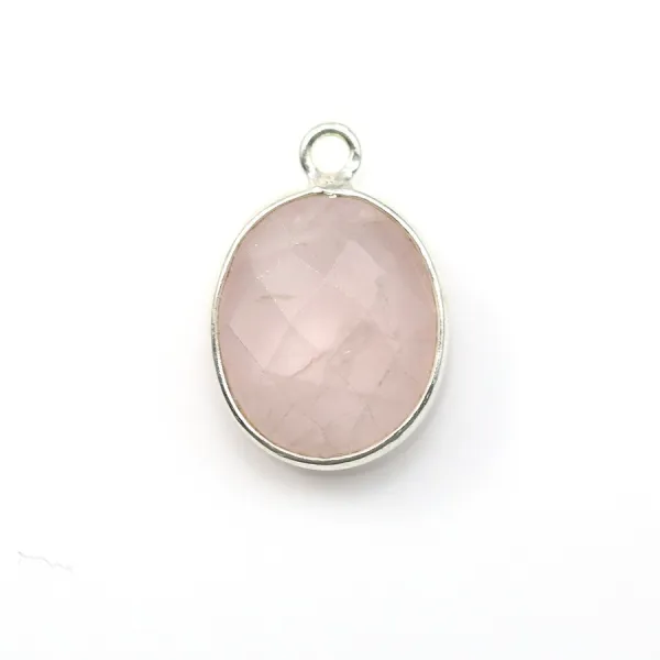 Quartz rose ovale facette sertie sur argent 925 10x12mm x 1pc
