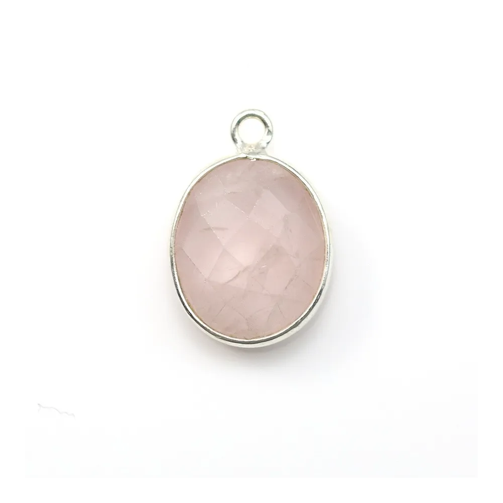 Quartz rose ovale facette sertie sur argent 925 10x12mm x 1pc