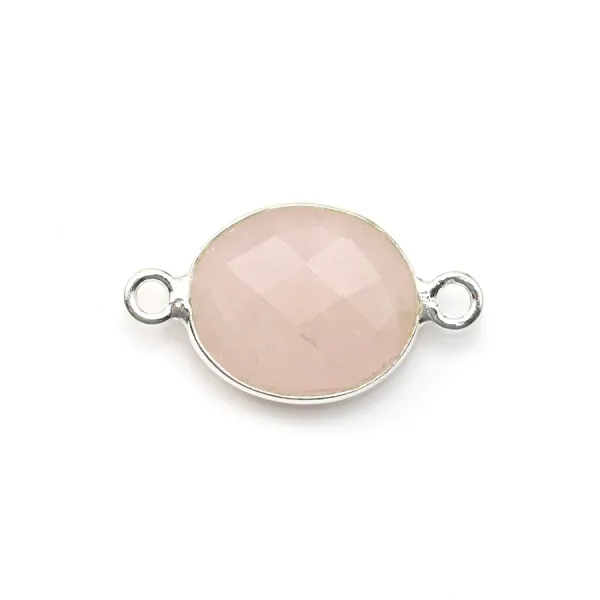 Quartz rose ovale facette sertie sur argent 925 2 anneaux 10x12mm x 1pc
