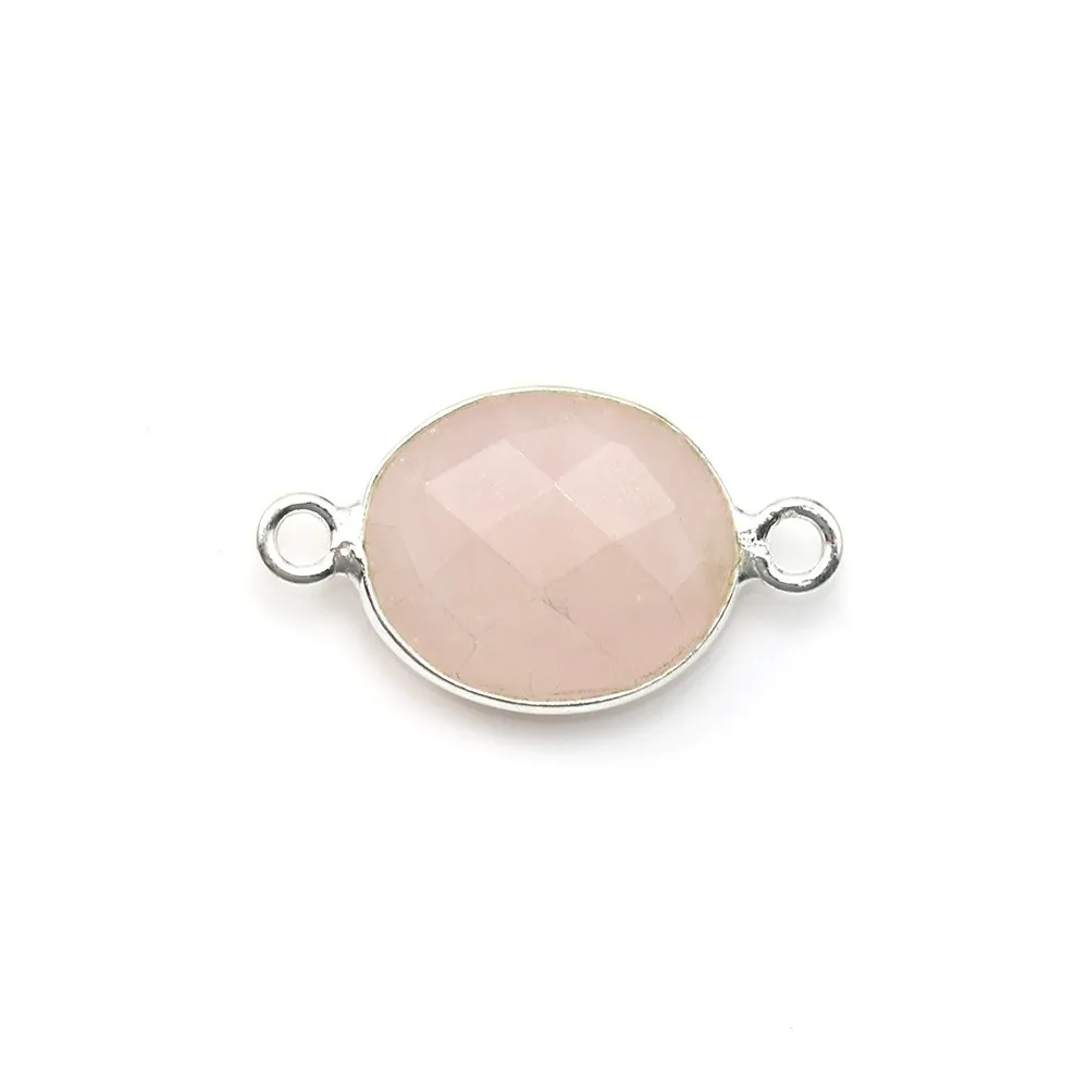 Quartz rose ovale facette sertie sur argent 925 2 anneaux 10x12mm x 1pc