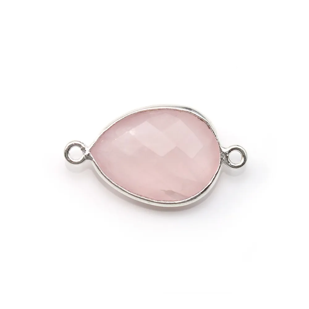Faceted drop rose quartz set in sterling silver 2 rings 13x17mm x 1pc