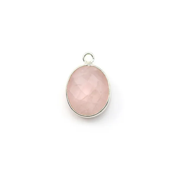 Quartz rose ovale facette sertie sur argent 9x11mm x 1pc