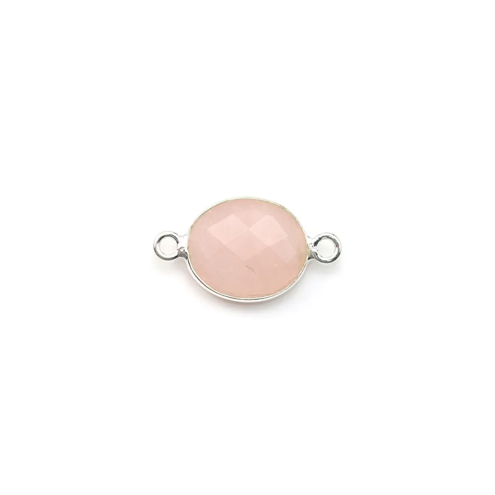 Quartz rose ovale facette sertie sur argent 2 anneaux 9x11mm x 1pc