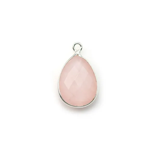 Quartz rose goutte facette, 1 anneau, sertie sur argent 11x15mm x 1pc