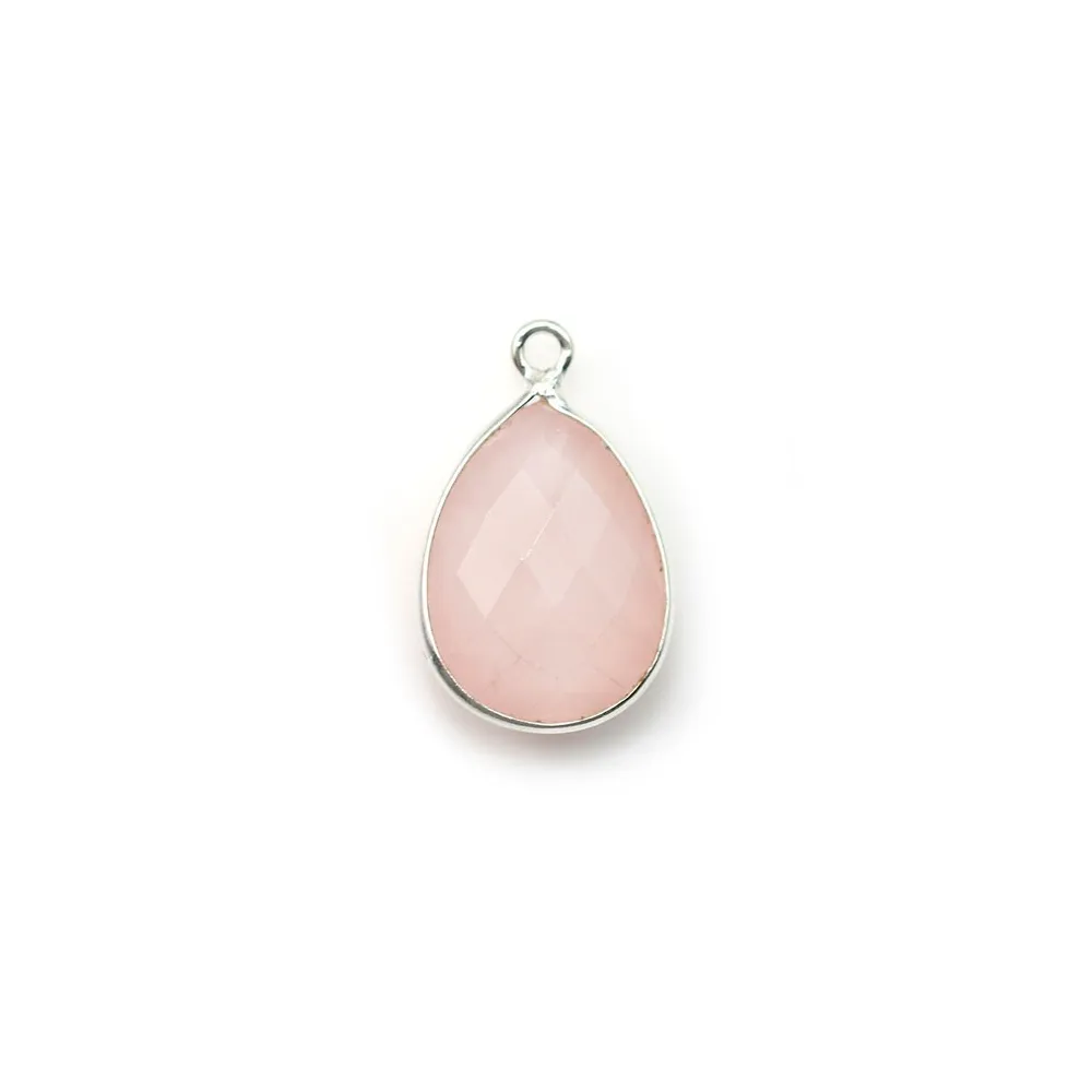 Quartz rose goutte facette, 1 anneau, sertie sur argent 11x15mm x 1pc