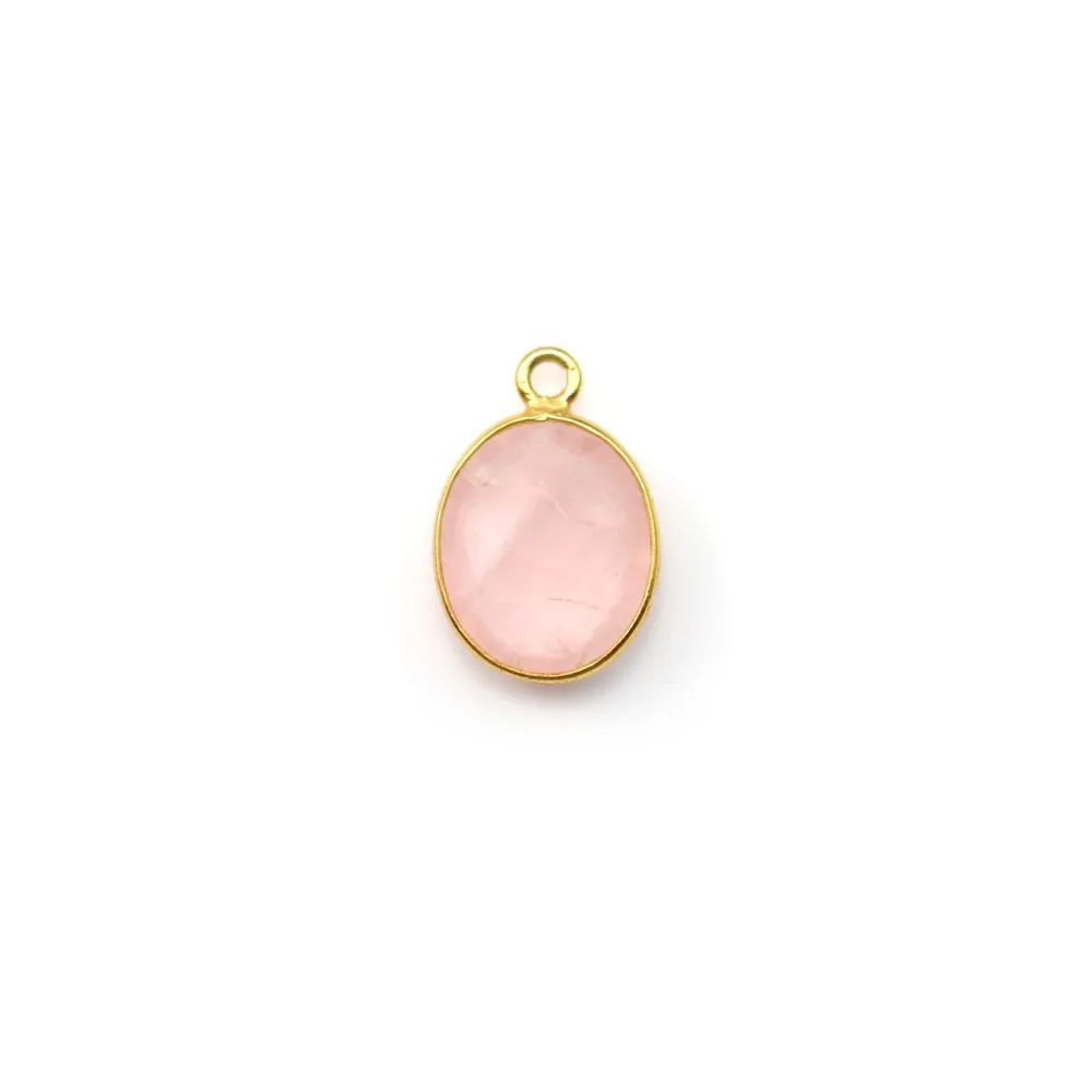 Quartz rose ovale facette sertie sur argent doré 9x11mm x 1pc