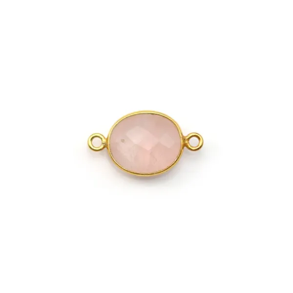 Quartz rose ovale facette sertie sur argent doré 2 anneaux 9x11mm x 1pc