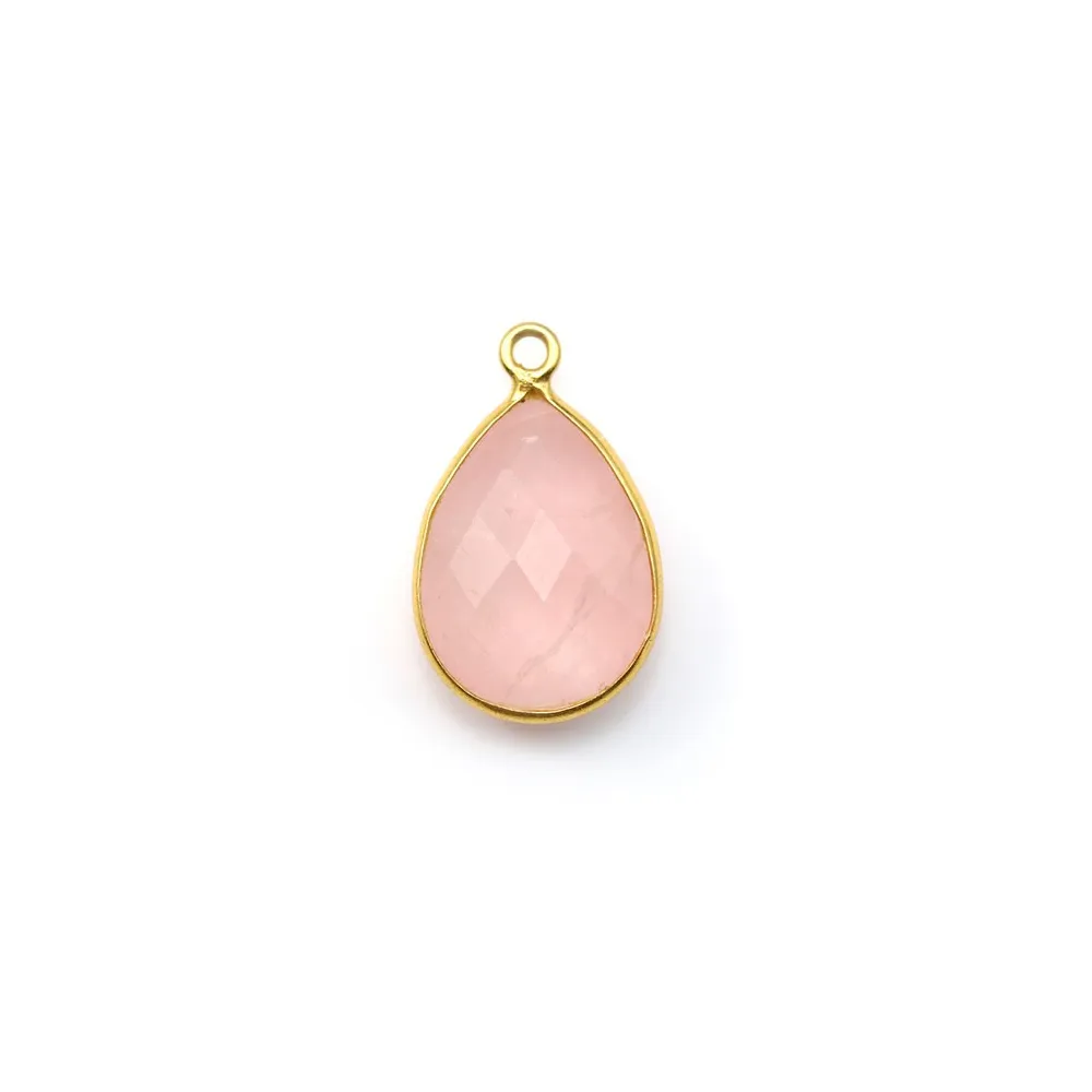 Faceted drop rose quartz set in gold-plated silver 11x15mm x 1pc