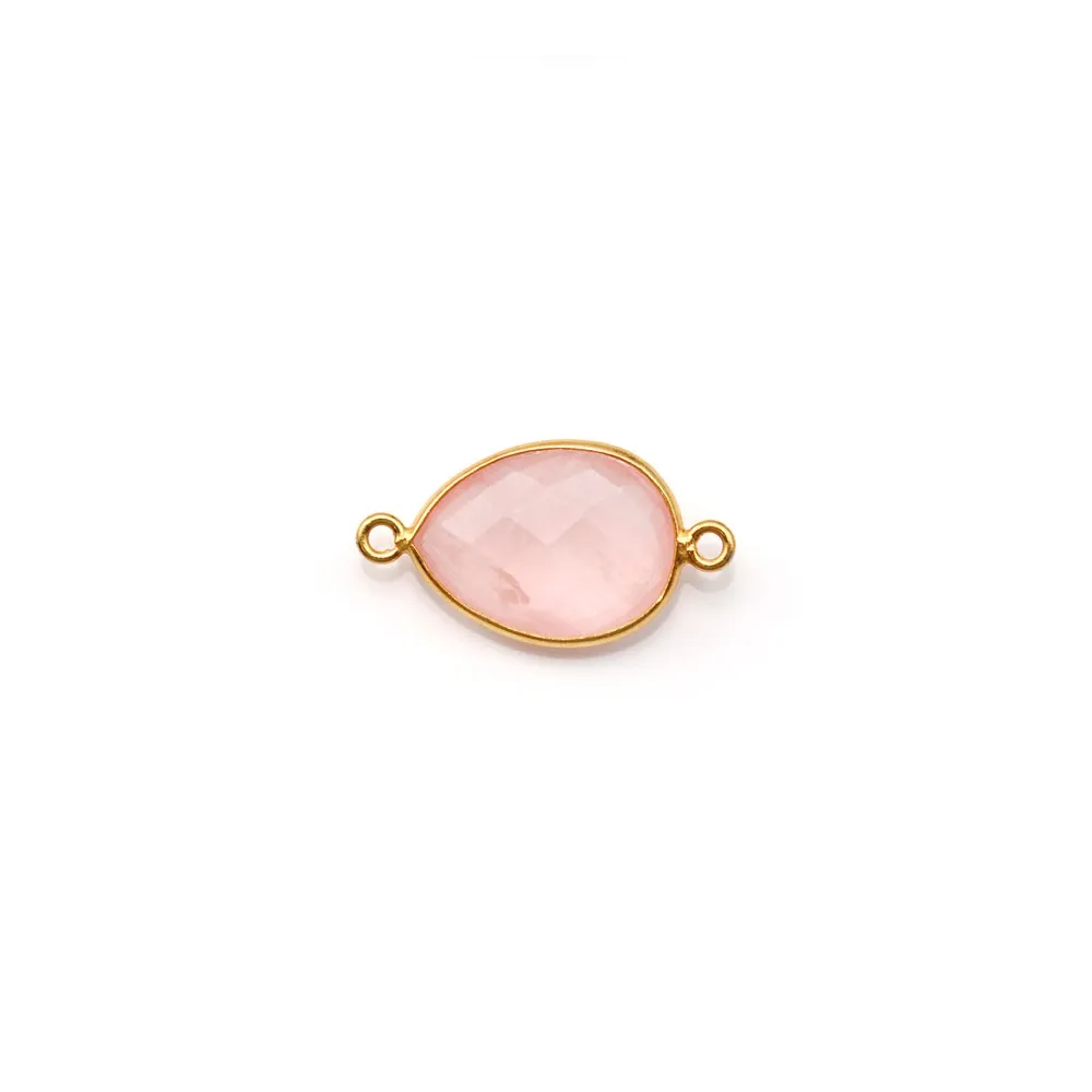 Quartz rose goutte facette sertie sur argent doré 2 anneaux 11x15mm x 1pc