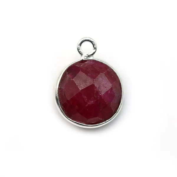 Pierre traitée couleur rubis sertie sur argent 925 ronde facettée 11mm x 1pc