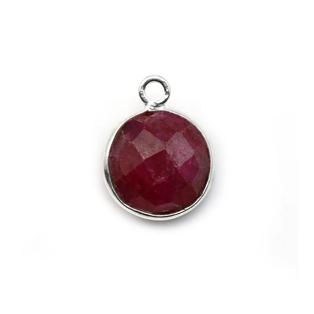 Faceted round color ruby gemstone set in sterling silver 11mm x 1pc