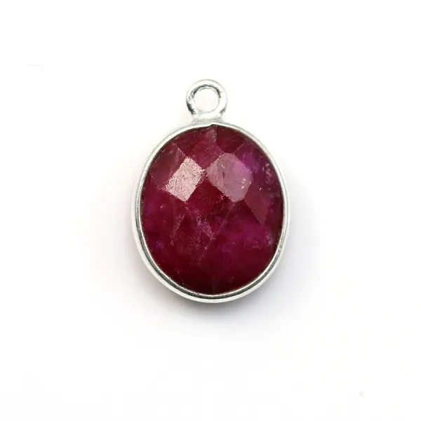 Pierre traitée couleur rubis sertie sur argent 925 ovale facettée 10x12mm x 1pc