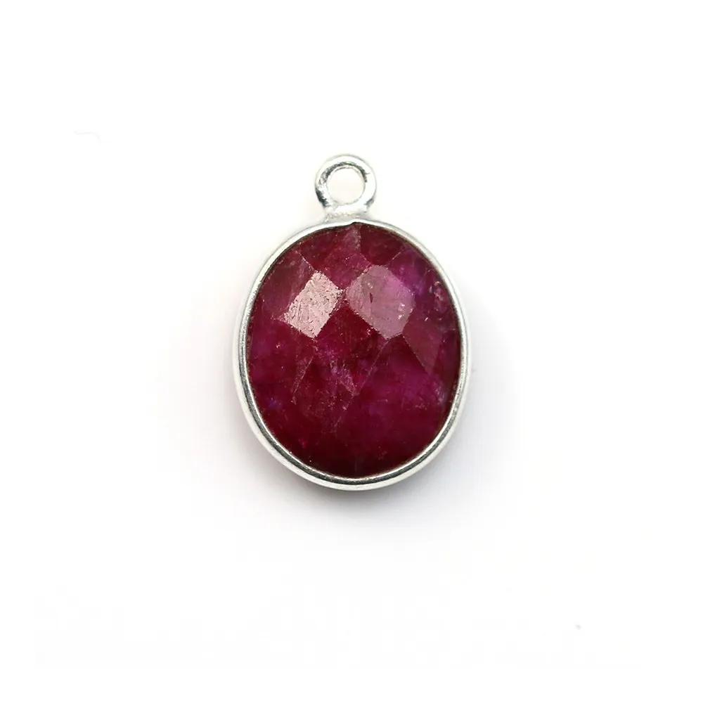 Pierre traitée couleur rubis sertie sur argent 925 ovale facettée 10x12mm x 1pc