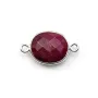 Pierre traitée couleur rubis sertie sur argent 925 ovale facettée et 2 anneaux 10x12mm x 1pc