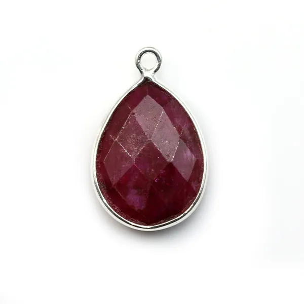 Faceted drop color ruby gemstone set in sterling silver 13x17mm x 1pc
