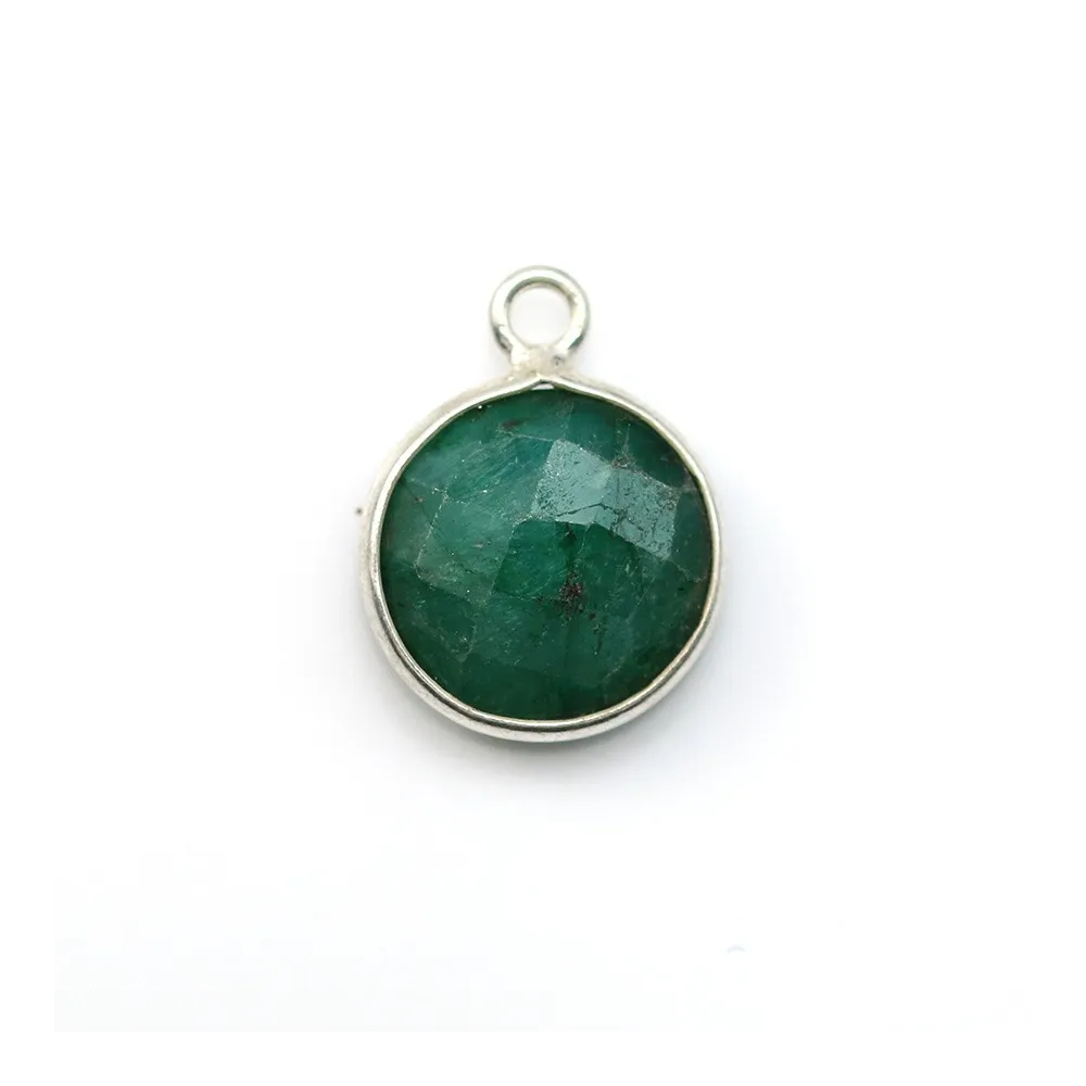 Pierre traitée de couleur émeraude ronde facettée sertie sur argent 925 11mm x 1pc