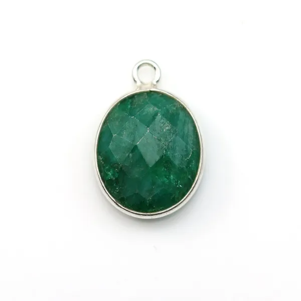 Pierre traitée couleur émeraude sertie sur argent 925 ovale facettée 11x13mm x 1pc