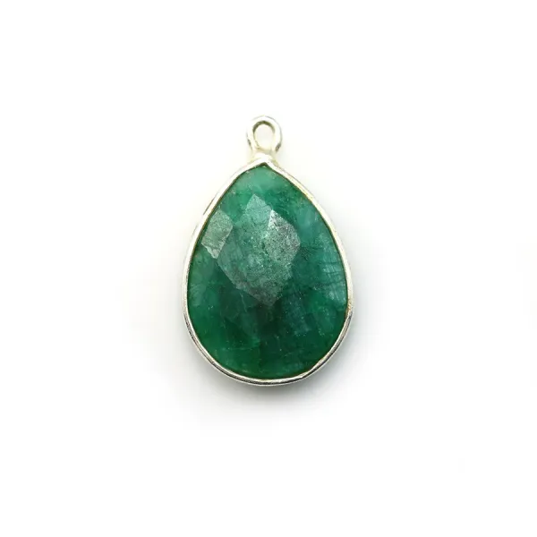 Pierre traitée couleur émeraude sertie sur argent goutte facettée 13x17mm x 1pc