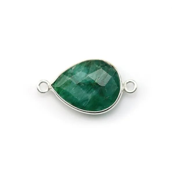 Pierre sertie couleur émeraude serti sur argent goutte facette avec 2 anneaux 13x17mm x 1pc