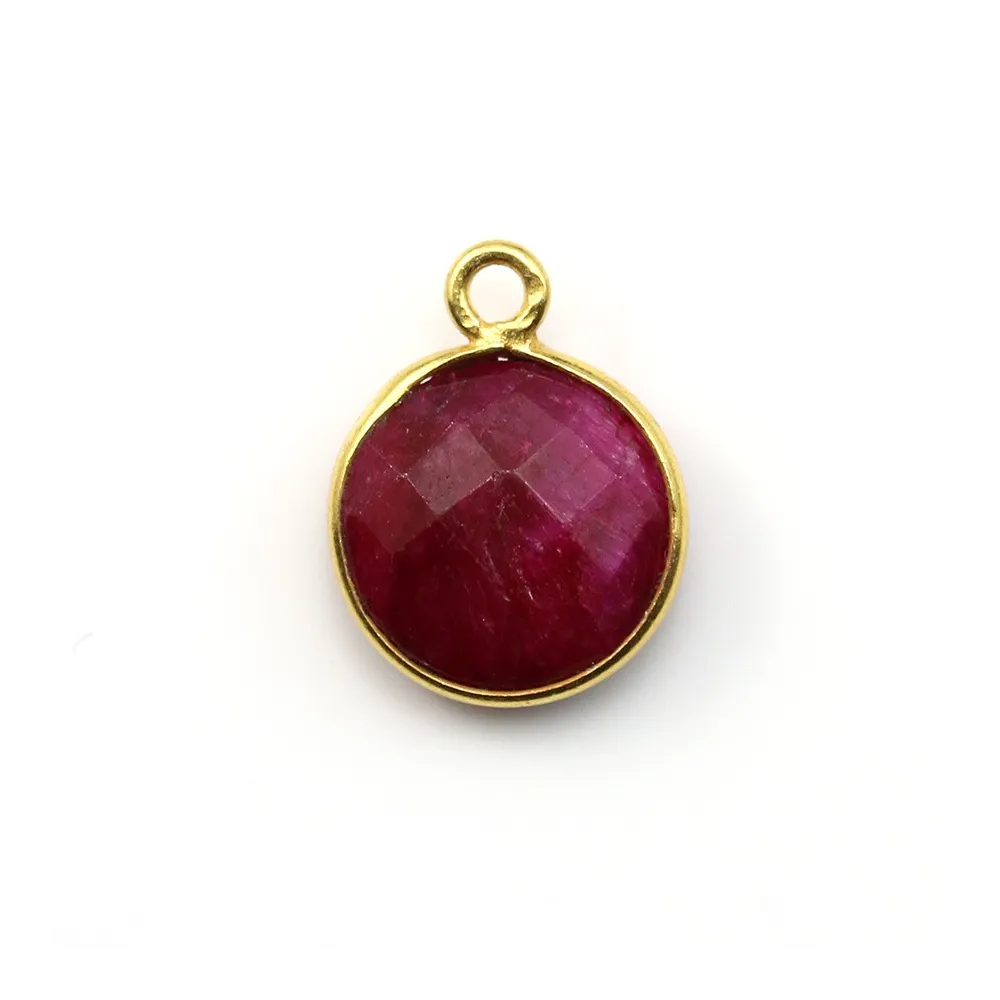 Faceted round color ruby gemstone set in sterling silver 11mm x 1pc