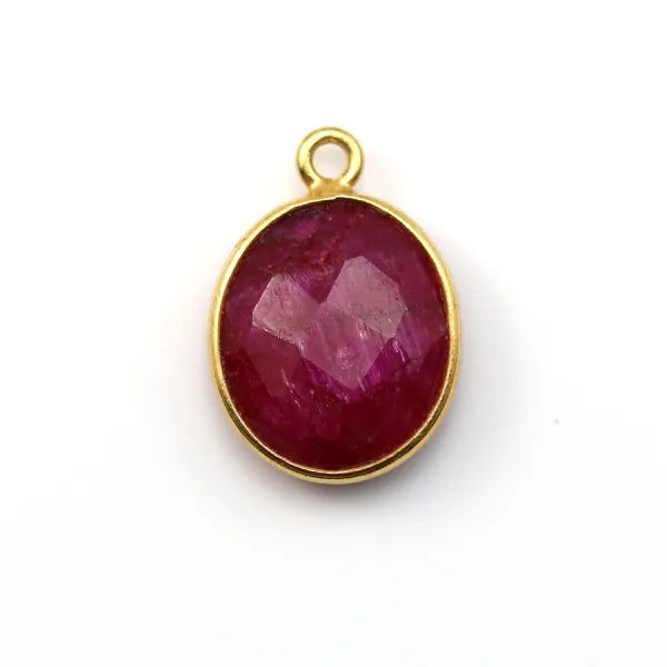 Ruby-colored treated stone set on oval faceted silver 11x16mm x 1pc