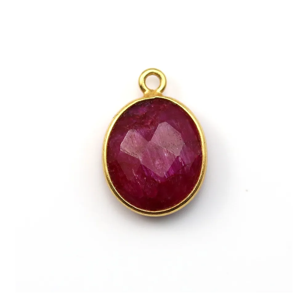 Pierre traitée couleur rubis sertie sur argent 925 ovale facettée 10x12mm x 1pc