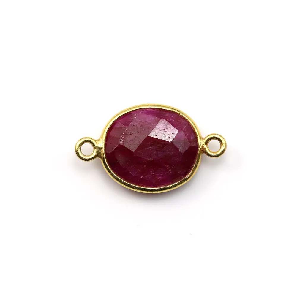 Pierre traitée couleur rubis sertie sur argent 925 ovale facettée et 2 anneaux 10x12mm x 1pc
