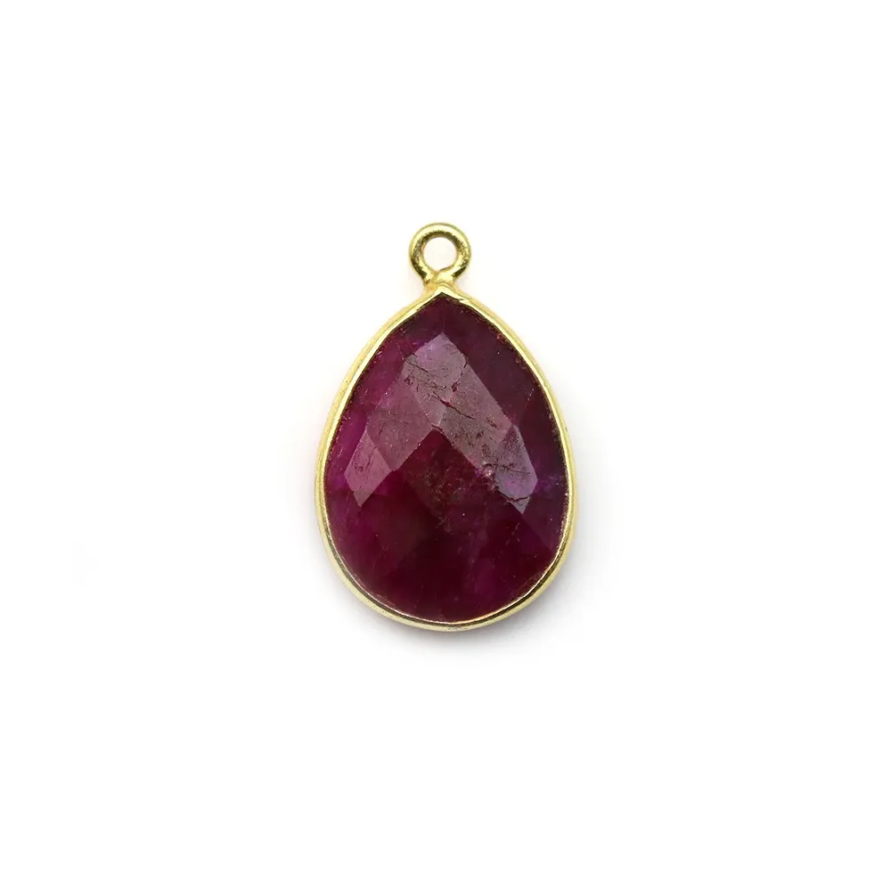 Faceted drop color ruby gemstone set in sterling silver 13x17mm x 1pc