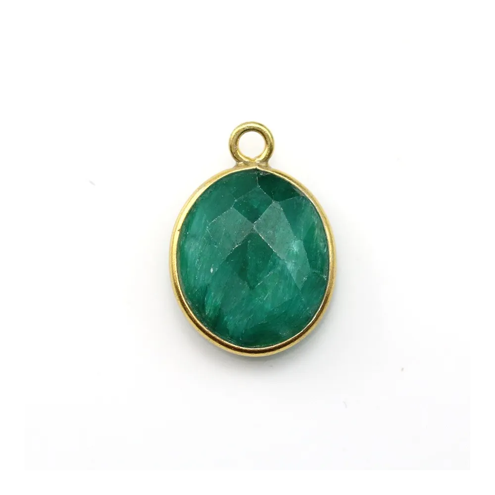 Pierre traitée de couleur émeraude ovale sertie sur argent doré 11x13mm x 1pc
