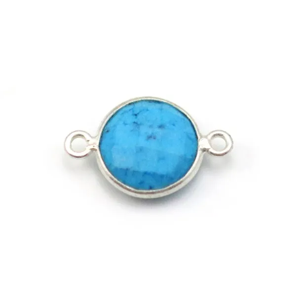 Turquoise reconstituée rond 2 anneaux sertie en argent x 1pc